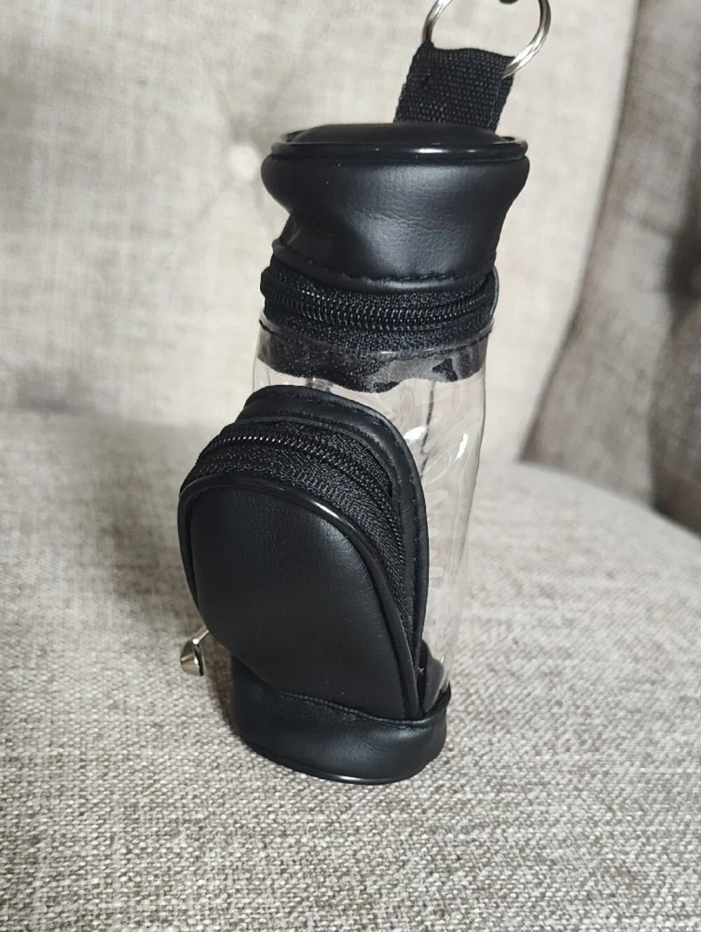 Cute Black Clear Golf Tee, Key & Card Holder With Mini Golf Club Zipper Pulls